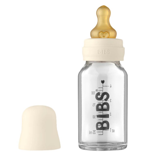 Bibs Biberon in Vetro Borosilicato e Tettarella Flusso Lento 100ml Avorio di Bibs
