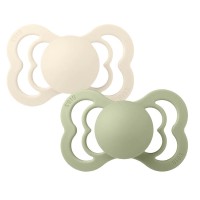 Bibs Set 2pz Ciuccio Supreme in Silicone 0-6mesi Avorio e Salvia di Bibs
