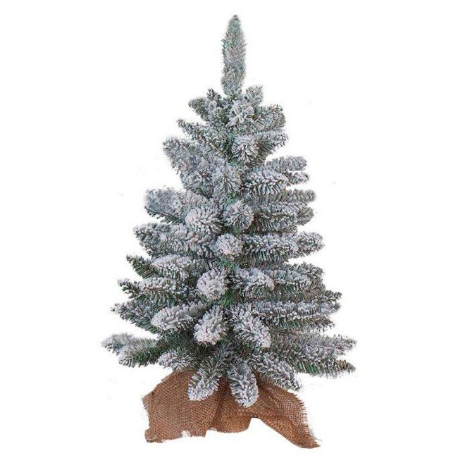 Flora  Mini Albero di Natale Innevato con Base Foderata in Juta 60 cm