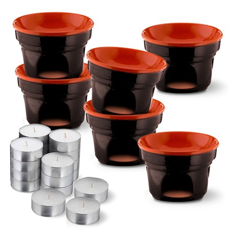 Terracotta Set Bagna Cauda 6 Fornellini e 50 Candele Tealight