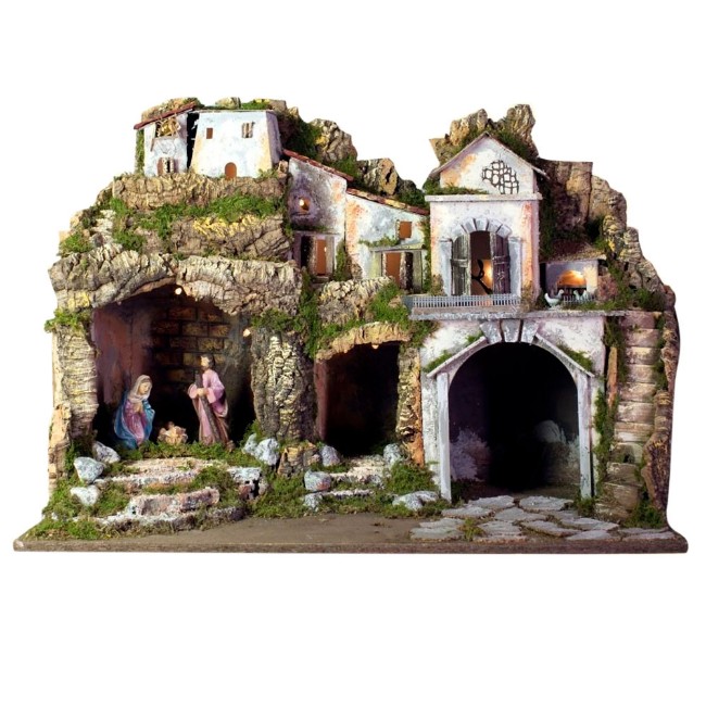 Capanna Natività tettoia presepe napoletano 10 cm luci 25x30x30
