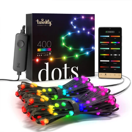 Twinkly 400 Dots luci LED Multicolore Intelligenti 20 metri - Cavo Nero