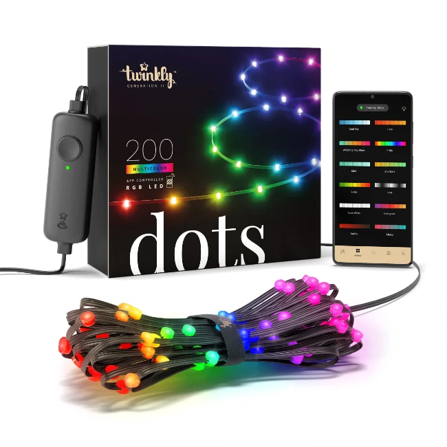 Twinkly 200 Dots luci LED Multicolore Intelligenti 10 metri - Cavo Nero