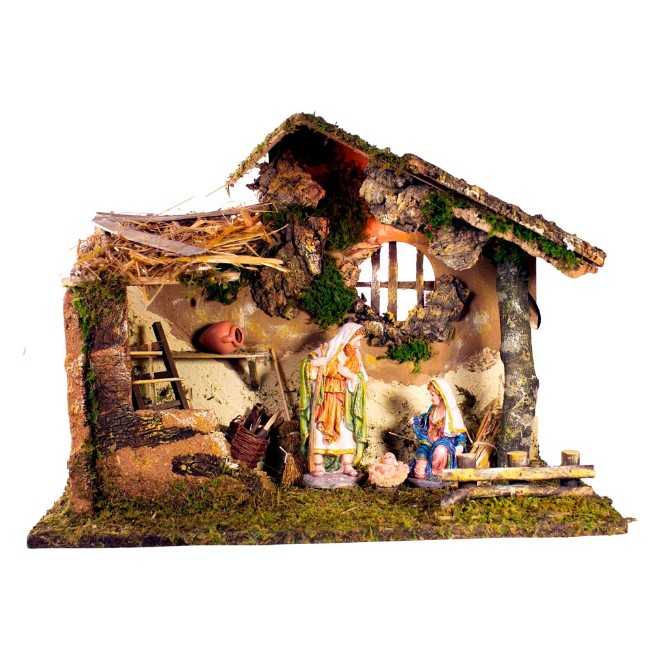 Rossi Rosa Capanna Presepe con Luci e Natività 50x26x37 cm 