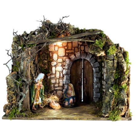 Rossi Rosa Capanna Presepe con Luci e Natività 50x26x38 cm 