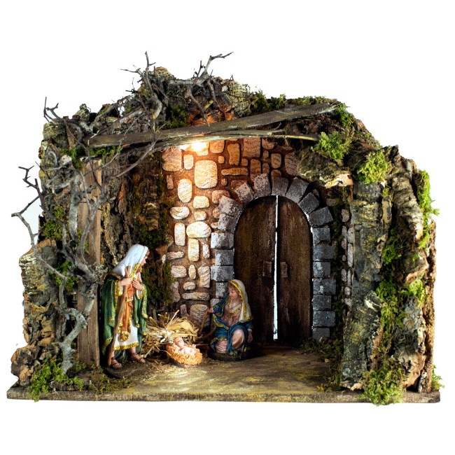 Rossi Rosa Capanna Presepe con Luci e Natività 50x26x38 cm 