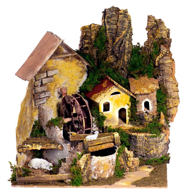 Mulino ad Acqua con Pompa per Presepe 24x21x23 cm