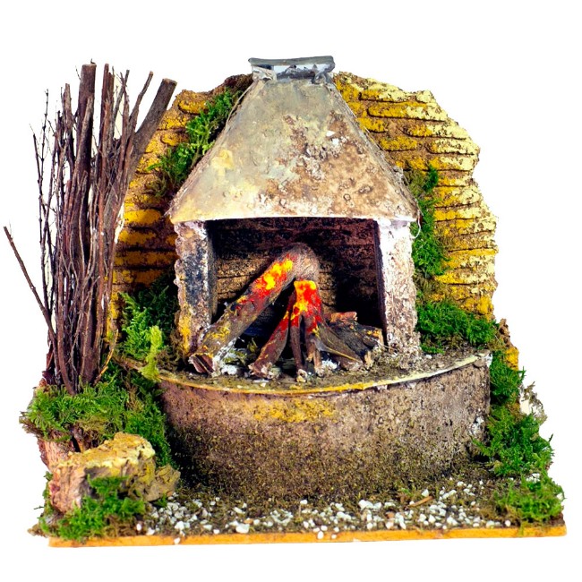 Forno con Luce Effetto Fiamma Presepe 15x10x12 cm