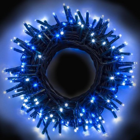 Prequ Catena luminosa 180 Longled, Luce Bianca e Blu, con Giochi Luce, Memory controller - 12,6 m, a corrente