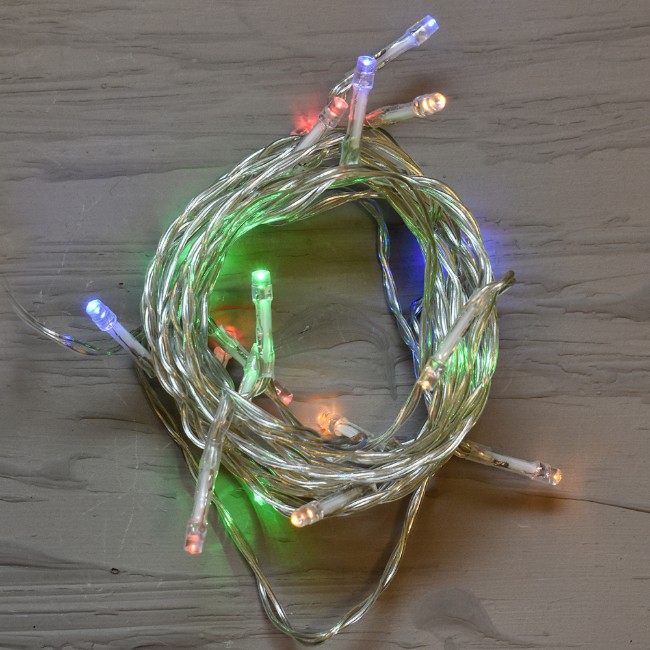 Prequ Catena Luminosa, 20 led, 1,3 metri, Multicolore, Luce Fissa, Cavo Trasparente, a batteria