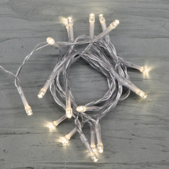 Prequ Catena Luminosa, 20 led, 1,3 metri, Bianco Caldo, Luce Fissa, Cavo Trasparente, a batteria