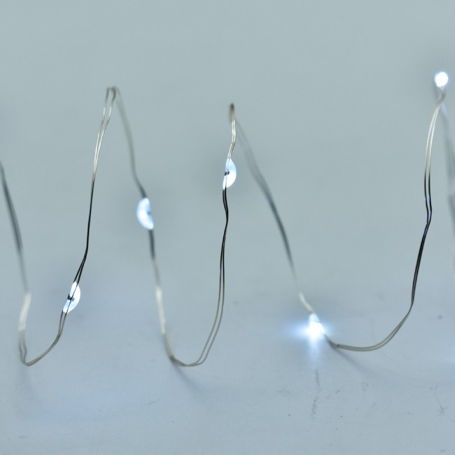 Prequ Catena Luminosa, 20 nano led, 1,9 metri, Luce Fredda, Luce Fissa, Cavo Modellabile, a batteria