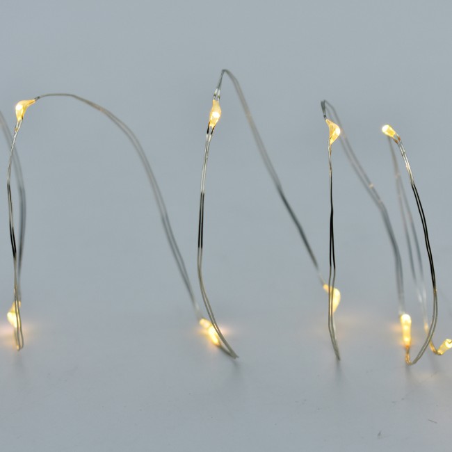 Prequ Catena Luminosa, 20 nano led, 1,9 metri, Luce Calda, Luce Fissa, Cavo Modellabile, a batteria