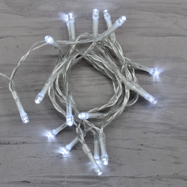 Prequ Catena Luminosa, 20 led, 1,3 metri, Bianco Freddo, Luce Fissa, Cavo Trasparente, a batteria