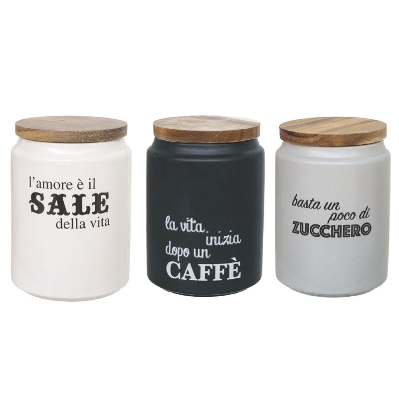 Paniate Villa d'Este Set Barattoli Caffè, Sale, Zucchero in gres con