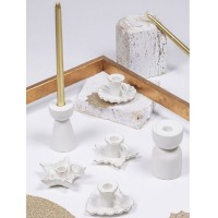 Villa d'Este Portacandele Natalizio in Ceramica, bianco e oro di Villa d'Este