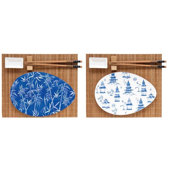 Easy Life Pagoda Set Sushi con Tovagliette Bacchette Piatti e Ciotole Porta Salse Stile Orientale 