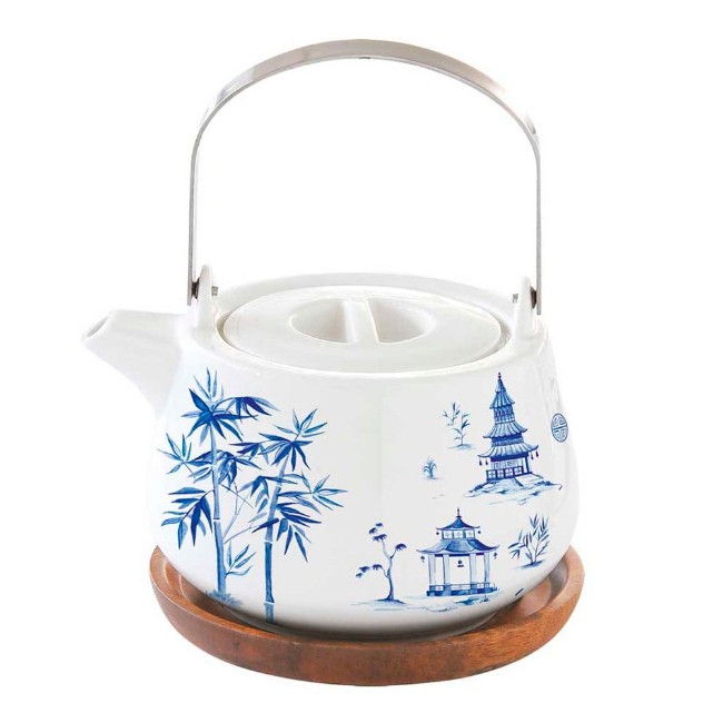 Easy Life Pagoda Teiera 750 ml con Sotto Teiera in Acacia Stile Orientale