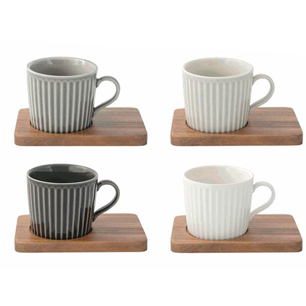 TOPGRES Servizio Da 6 Tazzine Da Caffè Con Piattini In Gres Bicolore – Bianco E Grigio, 0,07 L, 8x5 Cm, Lavabili In Microonde