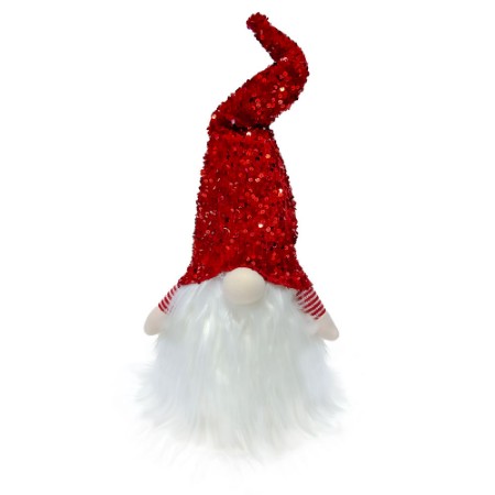 Christmas Decoration Gnomo Seduto con Cappello Paillettes rosso e Barba Luminosa di Christmas Decoration