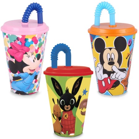 Bicchiere Sport con Cannuccia per Bambino, fantasia Minnie, Mickey Mouse, Bing - 430ml di BabyCare