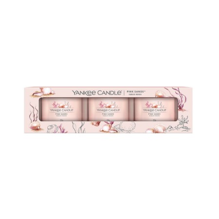 Yankee Candle Signature 3 Candele Votive in Vetro Pink Sands 10 Ore cad.