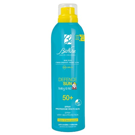 Bionike Spray Solare Alta Protezione Defence Sun 50+ Baby&Kid, Idrorepellente e Antisabbia - 200ml 