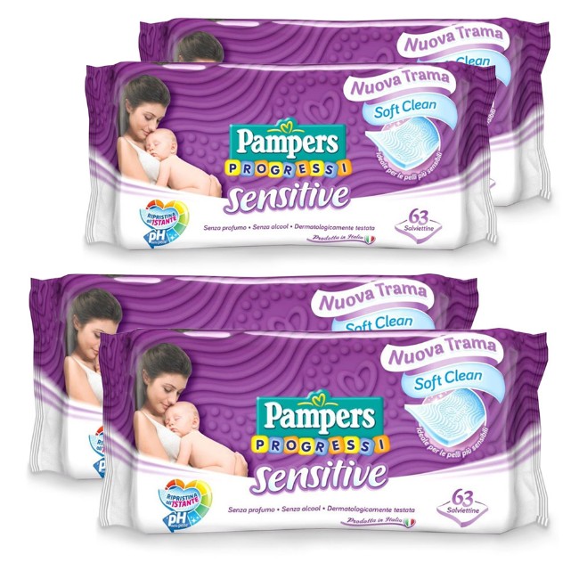 Pampers Salviette Sensitive Delicate Senza Profumi Aggiunti - 252 Salviette (4 Confezioni da 63 Salviette)