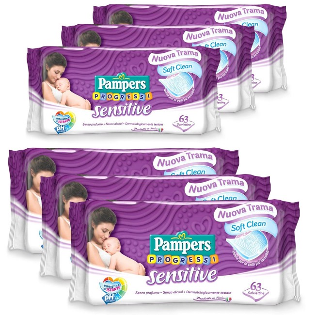 Pampers Salviette Sensitive Delicate Senza Profumi Aggiunti - 378 Salviette (6 Confezioni da 63 Salviette)