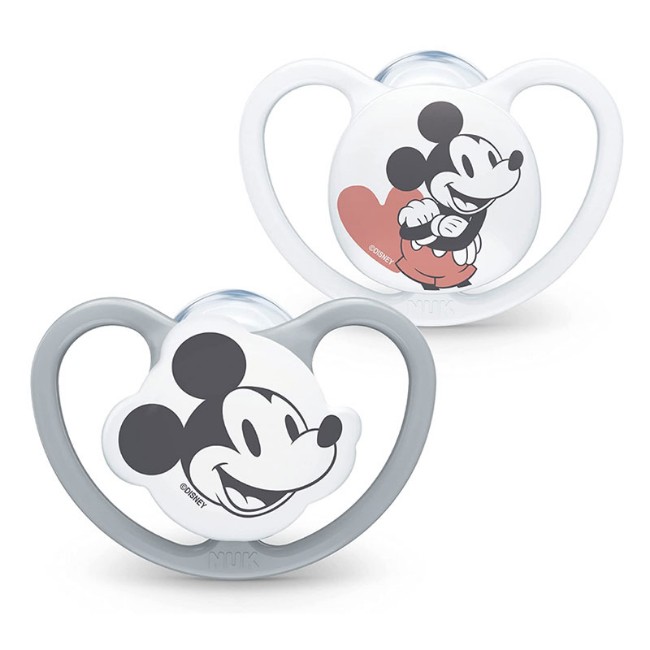 Nuk 2pz Succhietto in Silicone Space Disney Mickey Mouse Grey per neonati 0-6m, 6-18m, 6-36m