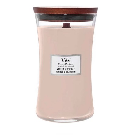 Woodwick Candela Grande con Stoppino Scoppiettante Vanilla and Sea Salt 130 Ore
