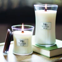 Woodwick Candela Grande con Stoppino Scoppiettante White Teak 130 Ore