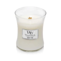 Woodwick Candela Media con Stoppino Scoppiettante  White Teak 60 Ore