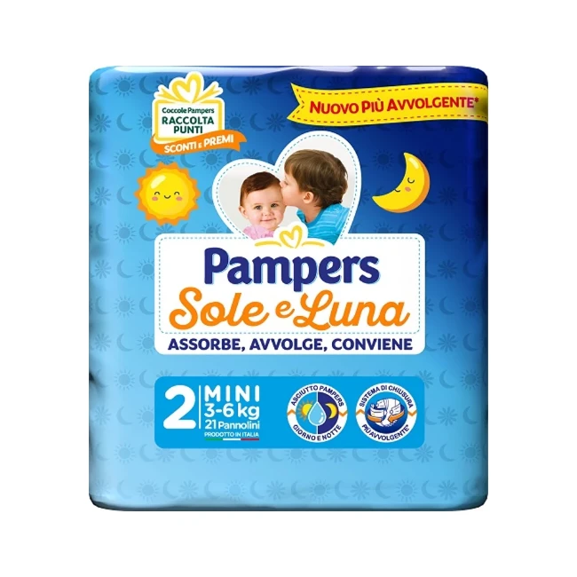 Pampers Pannolini Sole e Luna Mini 2, 21 pezzi