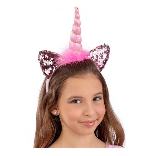 Carnival Toys Cerchietto Unicorno Rosa Argento con Paillettes Reversibili