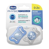 Chicco 2pz Succhietto Micrò in Silicone con Tettina Micro e Scudo ergonomico, 0-2 mesi - Azzurro, Rosa, Lumi