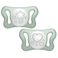 Chicco 2pz Succhietto Micrò in Silicone con Tettina Micro e Scudo ergonomico, 0-2 mesi - Azzurro, Rosa, Lumi