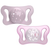 Chicco 2pz Succhietto Micrò in Silicone con Tettina Micro e Scudo ergonomico, 0-2 mesi - Azzurro, Rosa, Lumi