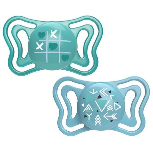 Chicco 2pz Succhietto Micrò in Silicone con Tettina Micro e Scudo ergonomico, 16-36 mesi - Azzurro, Rosa, Lumi