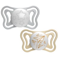 Chicco 2pz Succhietto Micrò in Silicone con Tettina Micro e Scudo ergonomico, 6-16 mesi - Azzurro, Rosa, Lumi