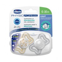 Chicco 2pz Succhietto Micrò in Silicone con Tettina Micro e Scudo ergonomico, 6-16 mesi - Azzurro, Rosa, Lumi
