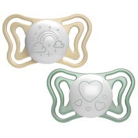Chicco 2pz Succhietto Micrò in Silicone con Tettina Micro e Scudo ergonomico, 2-6 mesi - Azzurro, Rosa, Lumi