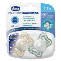 Chicco 2pz Succhietto Micrò in Silicone con Tettina Micro e Scudo ergonomico, 2-6 mesi - Azzurro, Rosa, Lumi