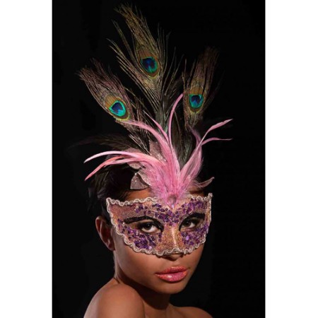 Carnival Toys Maschera Preziosa Rosa con Glitter e Piume Pavone