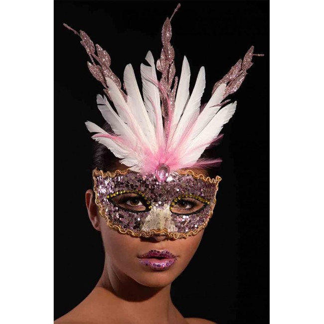 Paniate - Carnival Toys Maschera Preziosa Rosa con Glitter e Piume
