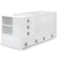 Erbesi Lettino Easy trasformabile in Scrivania, Comodino e Letto Bambino - dalla nascita all'adolescenza - Bianco/Tortora