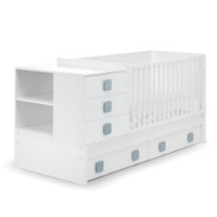 Erbesi Lettino Easy trasformabile in Scrivania, Comodino e Letto Bambino - dalla nascita all'adolescenza - Bianco/Verde