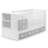 Erbesi Lettino Easy trasformabile in Scrivania, Comodino e Letto Bambino - dalla nascita all'adolescenza - Grigio/Sbiancato