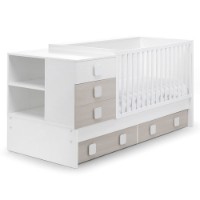 Erbesi Lettino Easy trasformabile in Scrivania, Comodino e Letto Bambino - dalla nascita all'adolescenza - Tortora/Sbiancato