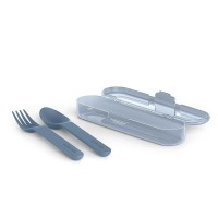 Suavinex Set Portaposate Go Natural con Forchetta e Cucchiaio per Bambini 12m+ - Azzurro